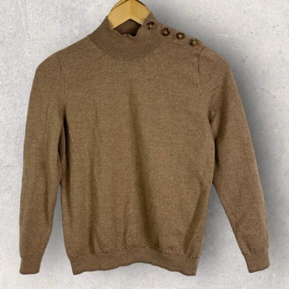 Sezane Merino Wool Sweater Button Shoulder Camel Brown Size Medium Turtleneck M - Picture 3 of 15
